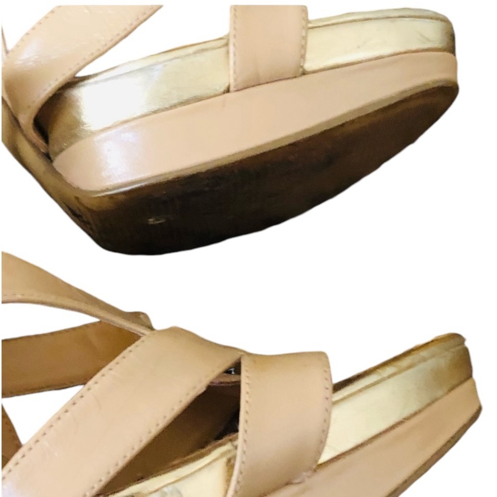 Nine West size 10 ivory / nude strappy heels with gold detail - Picture 7 of 12